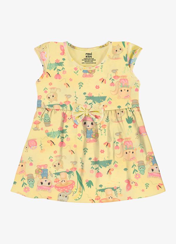 Vestido Infantil Estampado Malha Amarelo