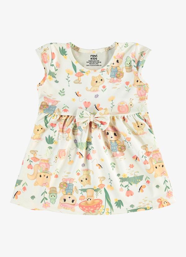 Vestido Infantil Estampado Malha Bege