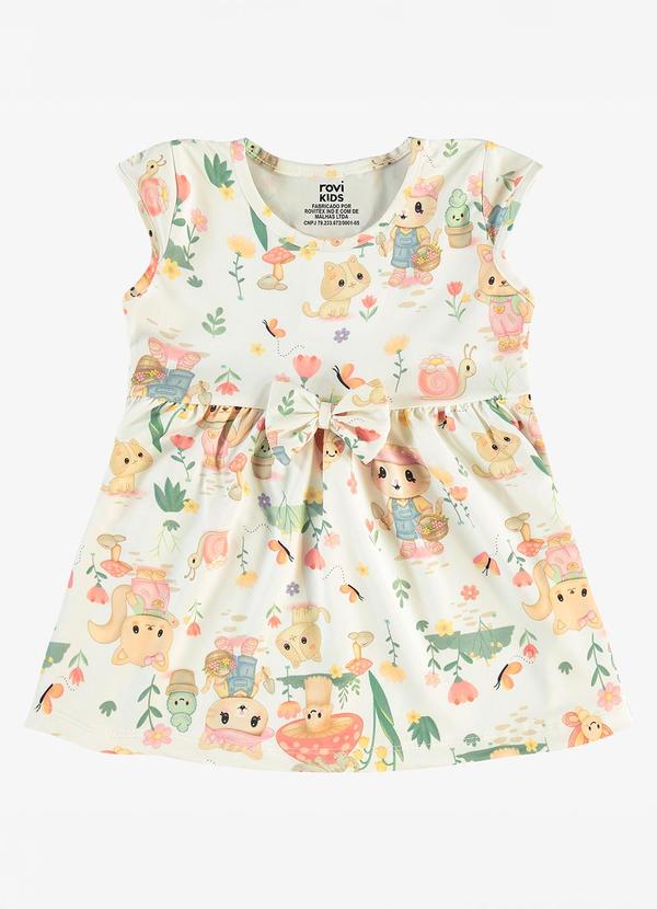 Vestido Infantil Estampado Malha Bege