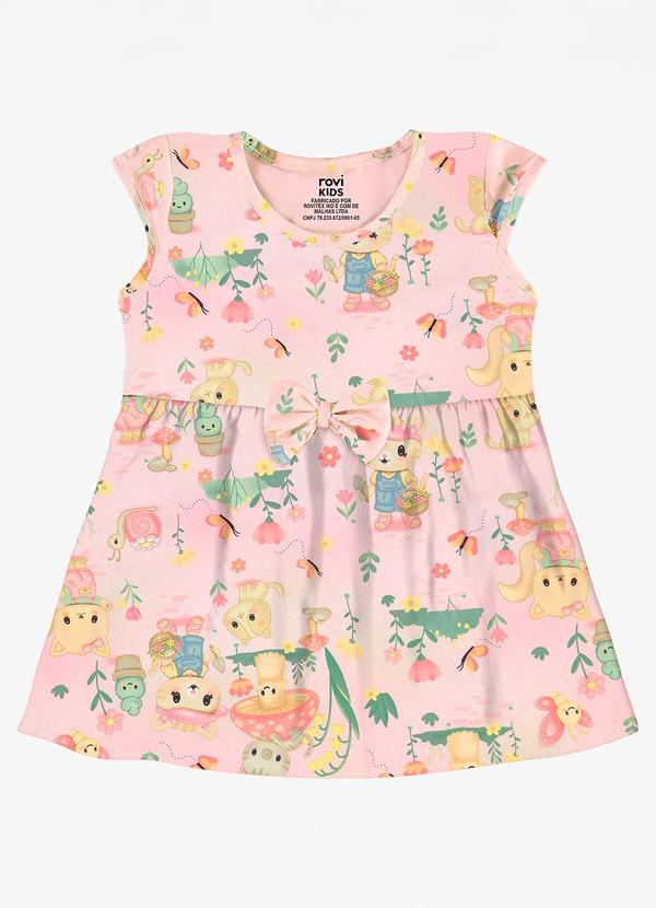 Vestido Infantil Estampado Malha Rosa