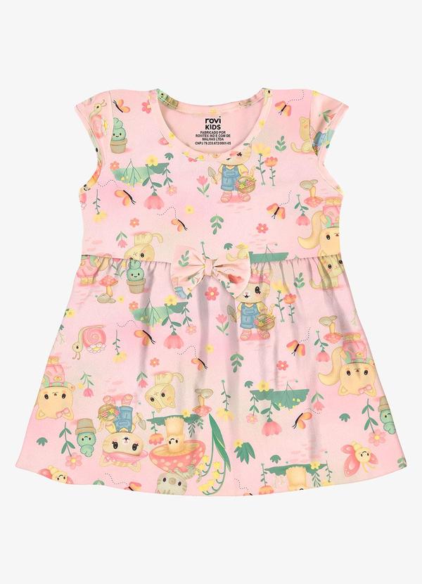 Vestido Infantil Estampado Malha Rosa