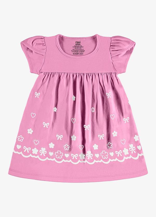 Vestido Infantil Estampado Meia Malha Rosa
