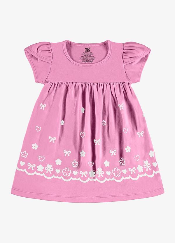 Vestido Infantil Estampado Meia Malha Rosa