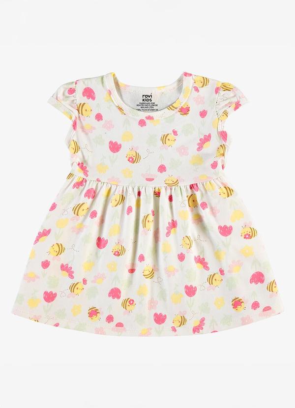 Vestido Infantil Meia Malha Estampado Bege