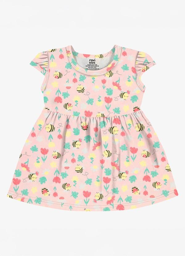 Vestido Infantil Meia Malha Estampado Rosa