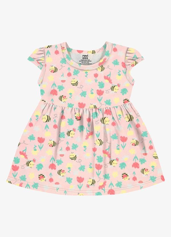 Vestido Infantil Meia Malha Estampado Rosa