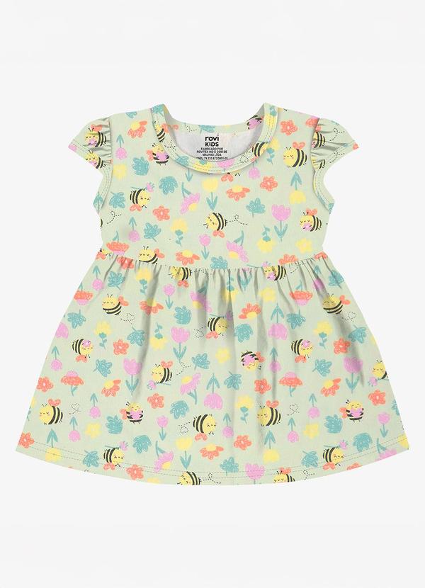 Vestido Infantil Meia Malha Estampado Verde