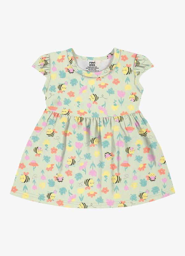 Vestido Infantil Meia Malha Estampado Verde