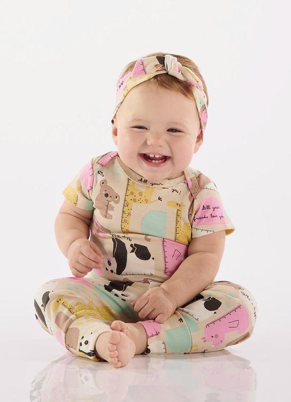 Calça Estampada Bebê Menina Bege