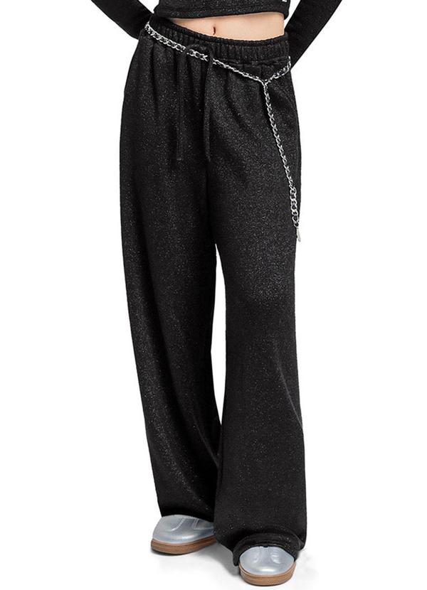 Vista 2 Calça Juvenil em Malha Lurex Preto Gloss Gloss