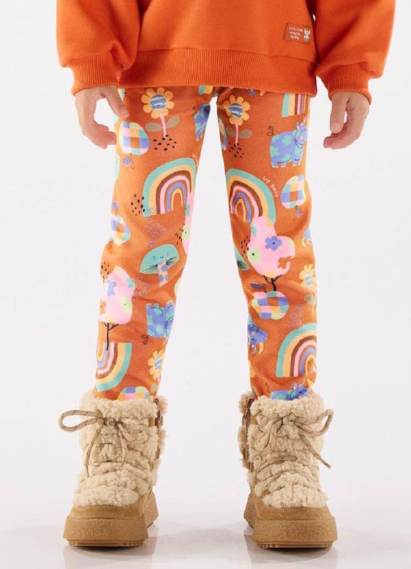 Vista 2 Calça Legging em Malha Peluciada Laranja Up Baby Up Baby