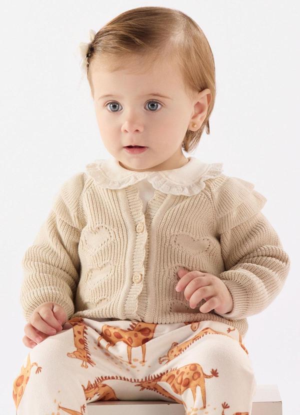 Vista 2 Cardigan em Tricot Bebê Menina Bege Up Baby Up Baby