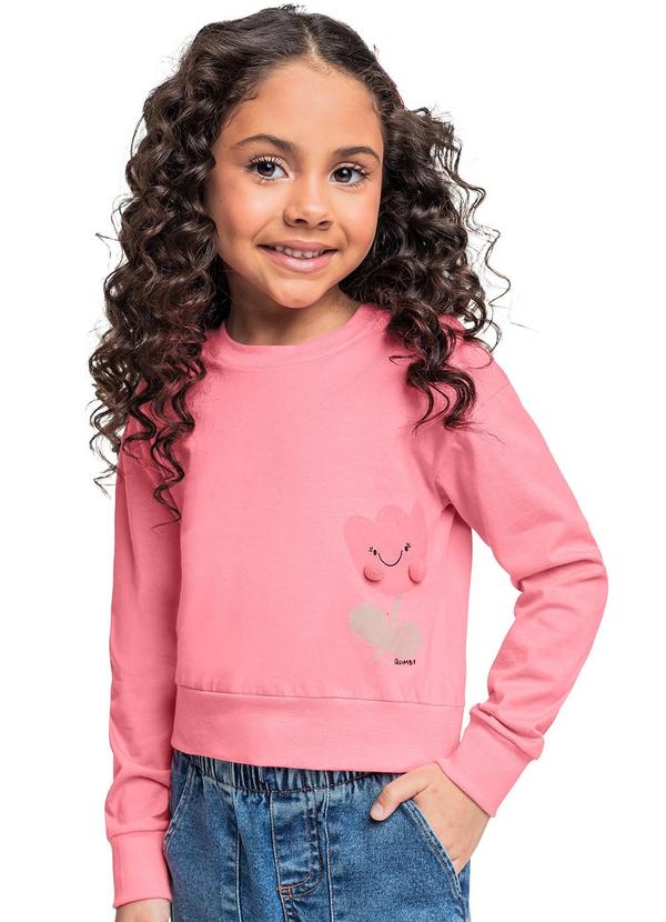 Vista 2 Cropped Manga Longa para Menina Rosa Quimby Quimby