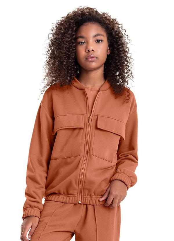 Vista 2 Jaqueta Básica em Moletom Juvenil Marrom Gloss Gloss