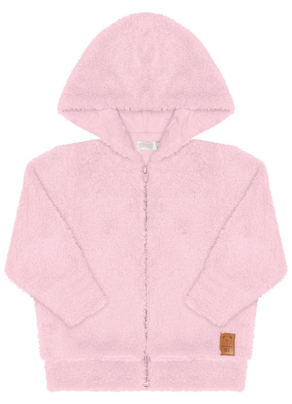 Jaqueta com Capuz e ZÃper em Pelo Rosa