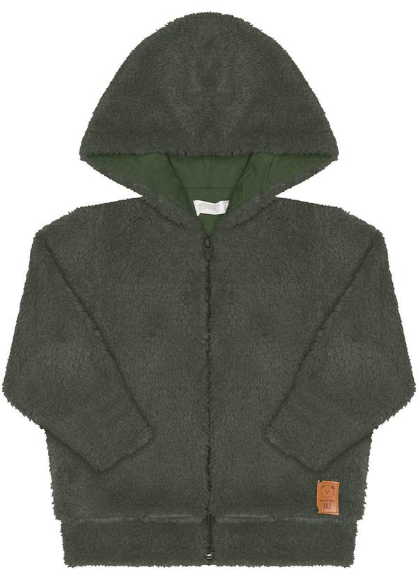 Jaqueta com Capuz e Zíper em Pelo Verde
