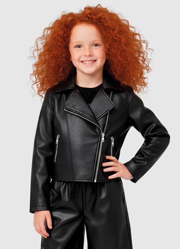 Jaqueta Cropped em Courino Preto