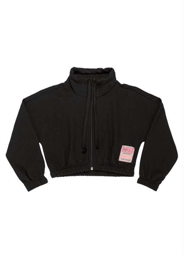 Vista 2 Jaqueta Cropped Juvenil Menina Preto Gloss Gloss