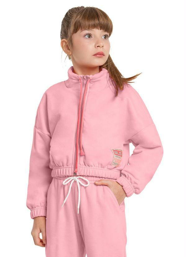 Vista 2 Jaqueta Cropped Juvenil Menina Rosa Gloss Gloss