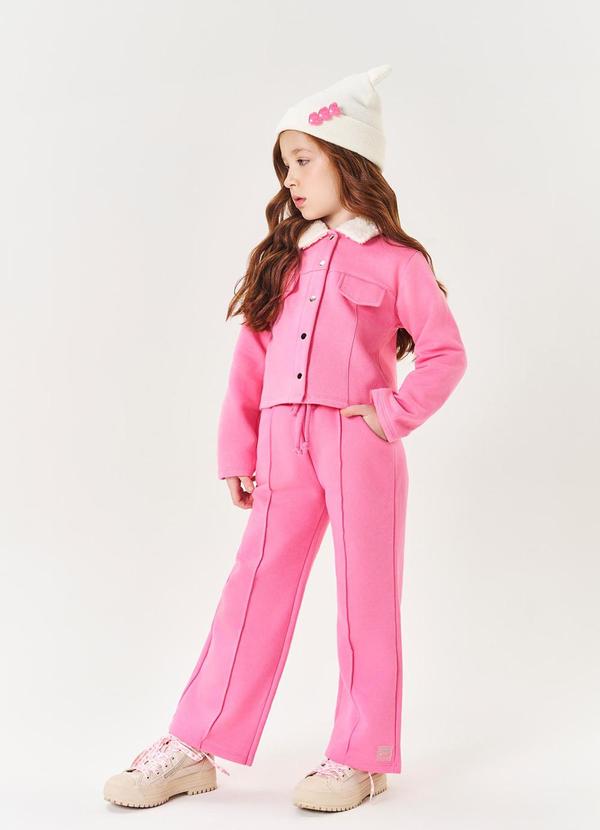 Jaqueta em Moletom Infantil Menina Rosa