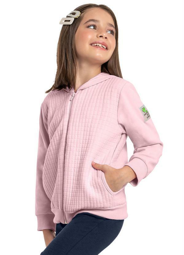 Vista 2 Jaqueta Infantil em Moletom Rosa Quimby Quimby