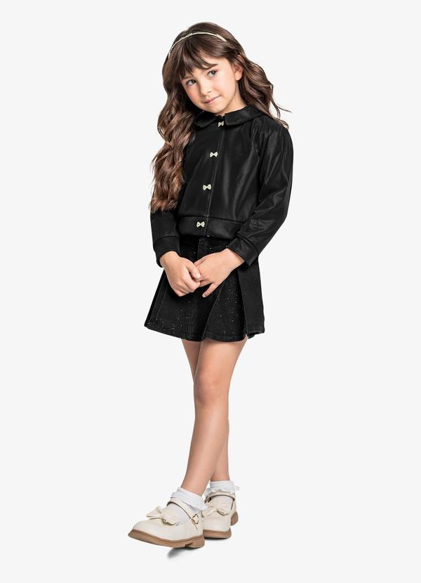 Vista 2 Jaqueta Infantil Feminina em Suede Preto Trick Nick Trick Nick