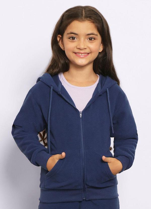 Jaqueta Infantil Fleece com Capuz Marinho