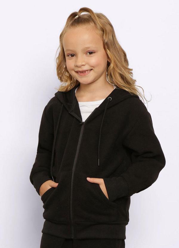 Jaqueta Infantil Fleece com Capuz Preta