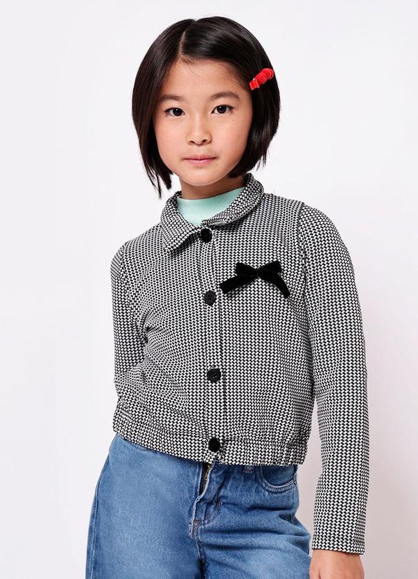 Jaqueta Infantil Jacquard Xadrez Laço Preta