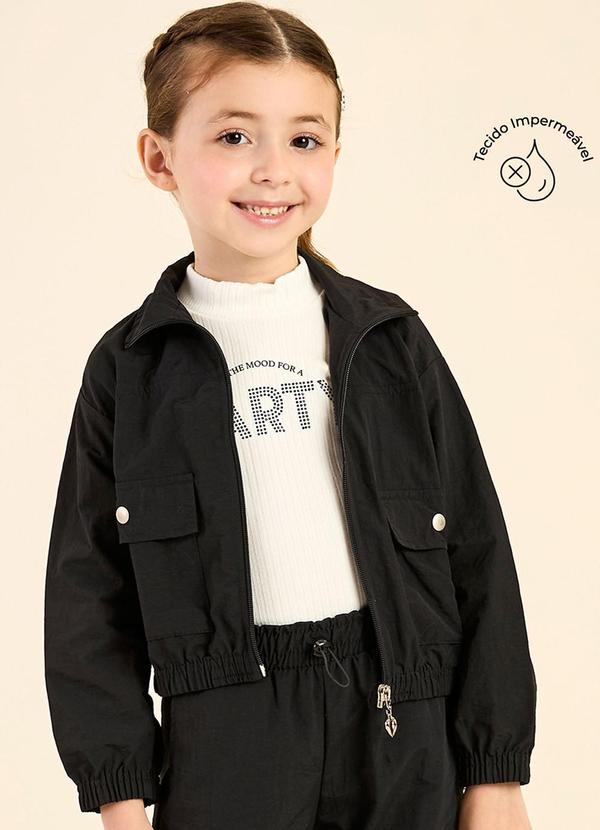 Jaqueta Infantil Menina Impermeável Preto