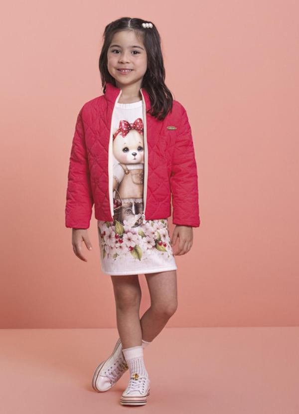 Vista 2 Jaqueta Infantil Puffer em Matelassê Flores Rosa Milli E Nina Milli E Nina