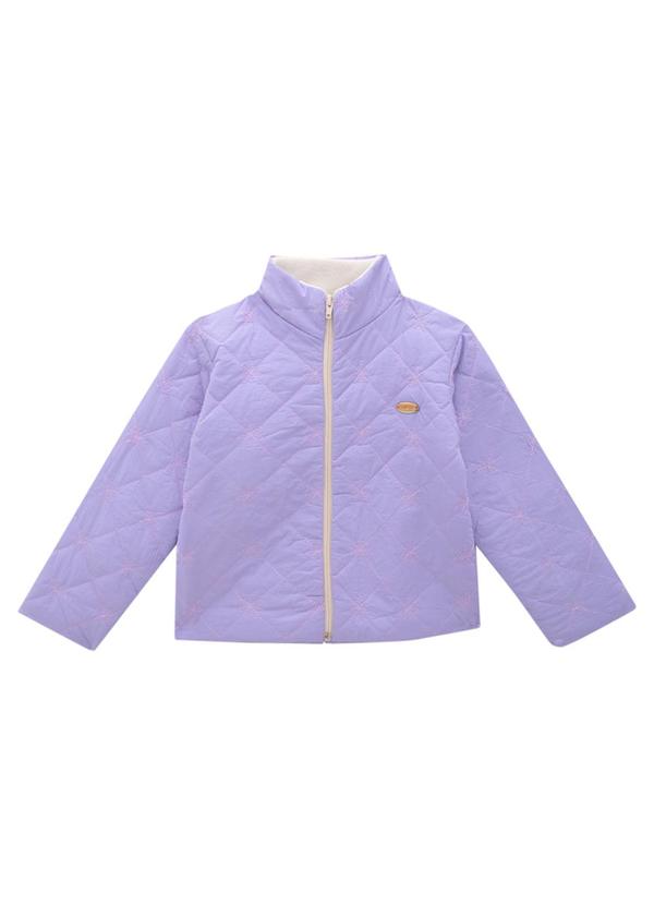 Vista 2 Jaqueta Infantil Puffer em Matelassê Flores Roxo Milli E Nina Milli E Nina