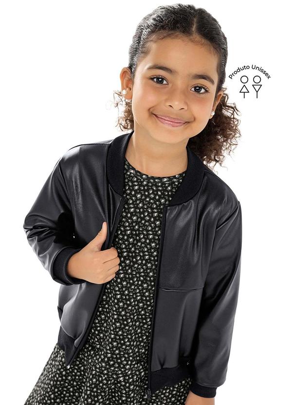 Jaqueta Infantil Unissex Pu Peluciado Preto