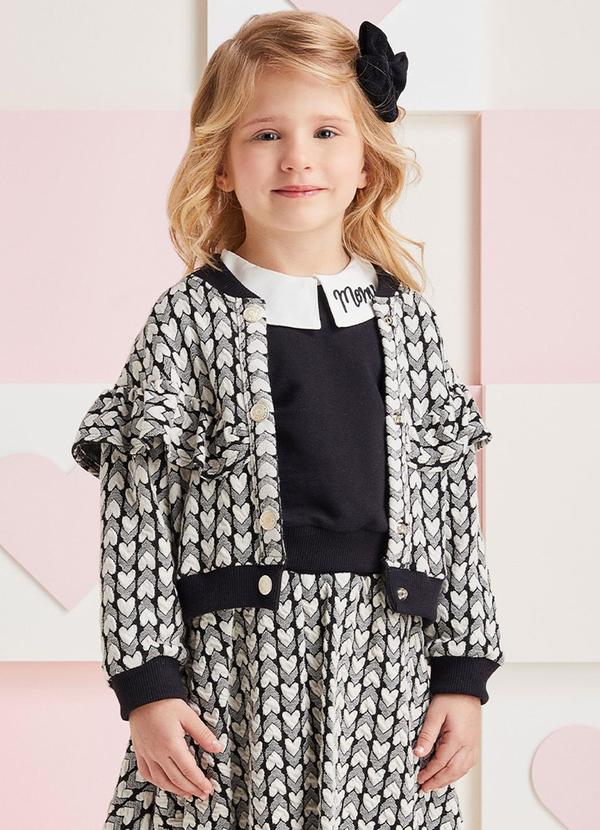 Jaqueta Jacquard Corações Preto