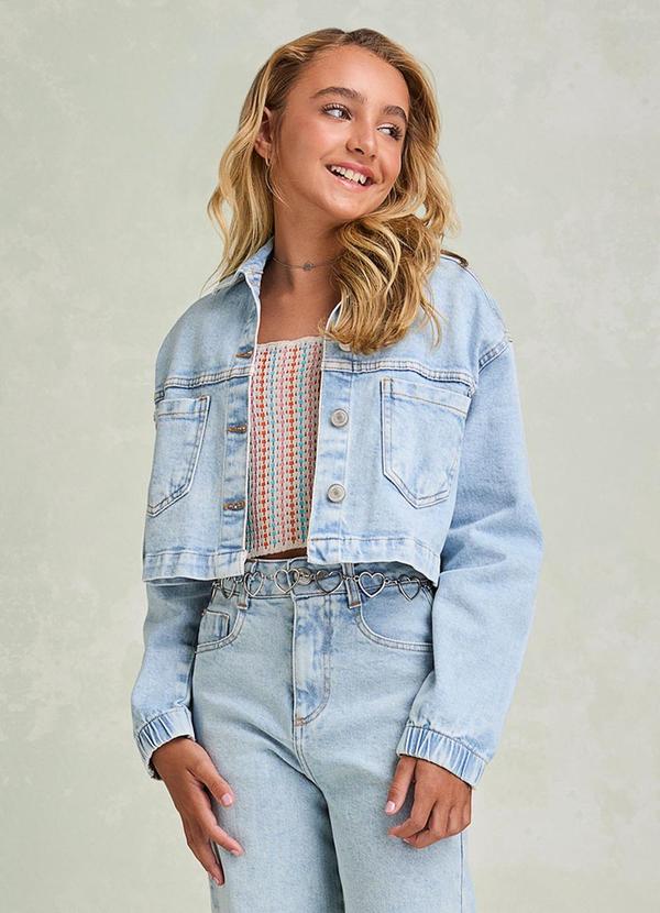 Jaqueta Jeans com Bolsos Azul