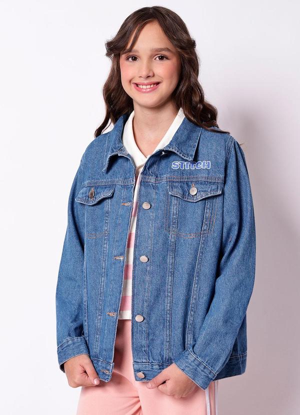 Jaqueta Jeans Juvenil Algodão Stitch Azul