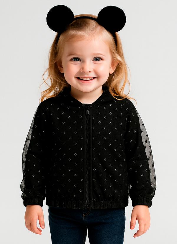 Jaqueta Menina com Capuz em Tule Preto