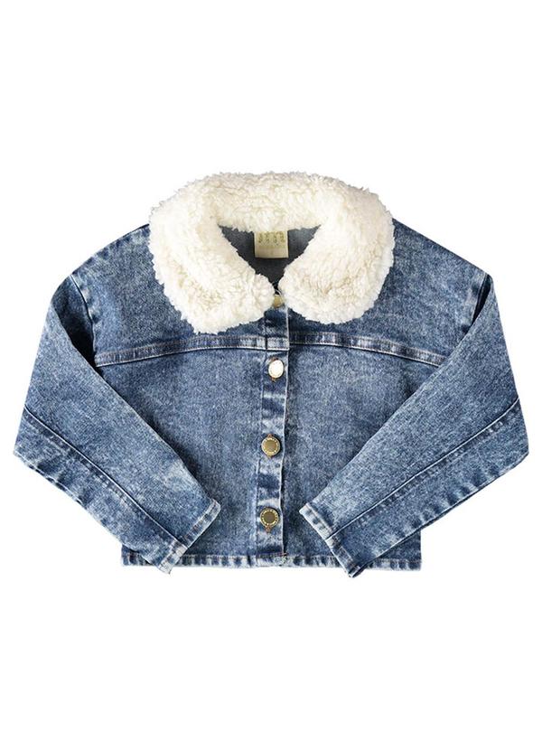 Jaqueta Menina Jeans Trancoso Gola Pelo Azul
