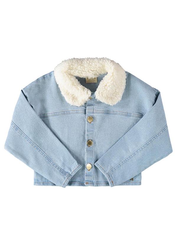 Jaqueta Menina Jeans Trancoso Gola Pelo Azul