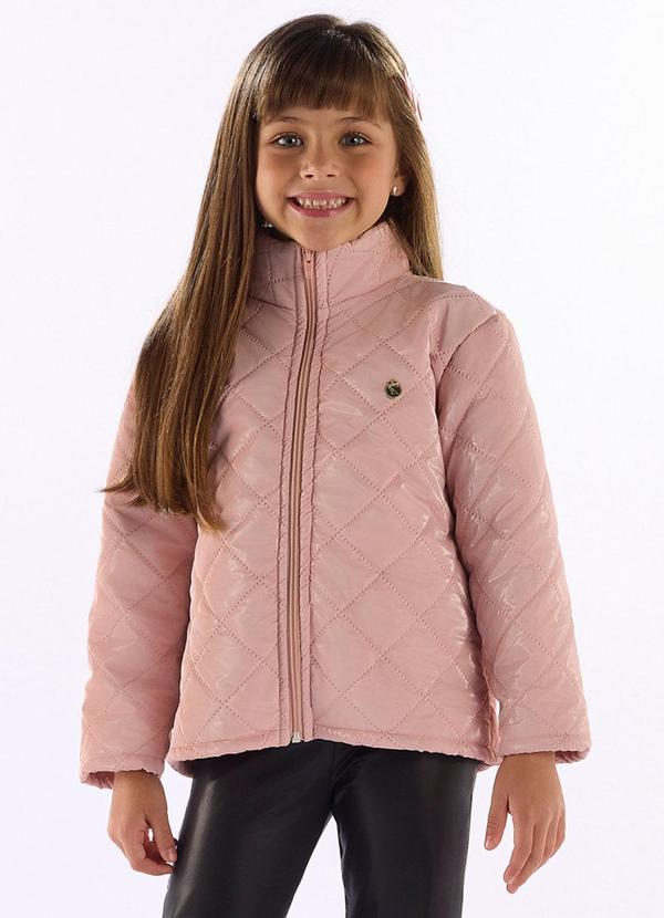 Jaqueta Menina Matelassê com Zíper Rosa