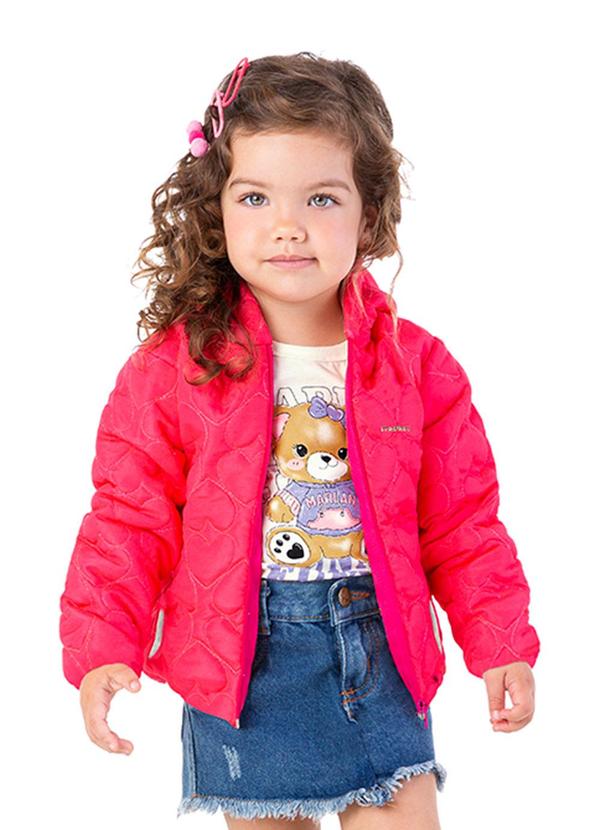 Jaqueta Menina Puffer Matelassê Coração Rosa