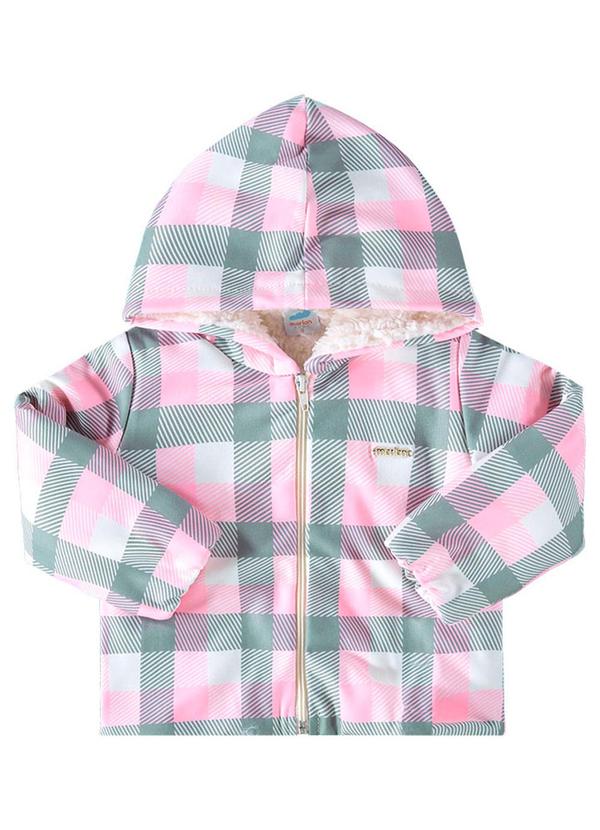 Jaqueta Molecotton Xadrez e Pelo Sherpa Rosa