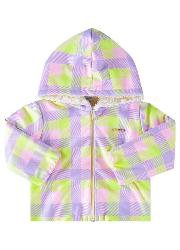 Jaqueta Molecotton Xadrez e Pelo Sherpa Roxo