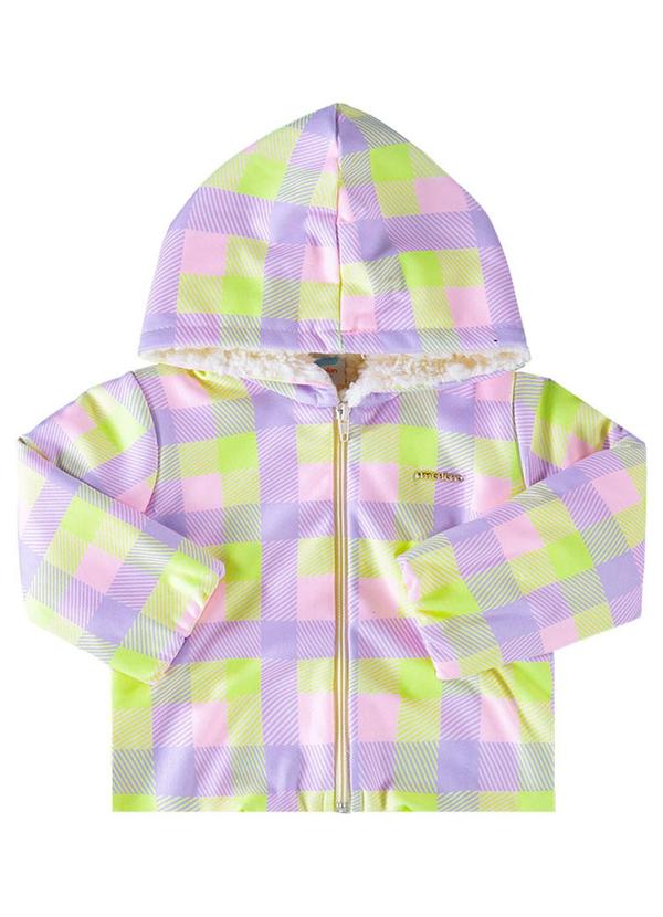 Jaqueta Molecotton Xadrez e Pelo Sherpa Roxo