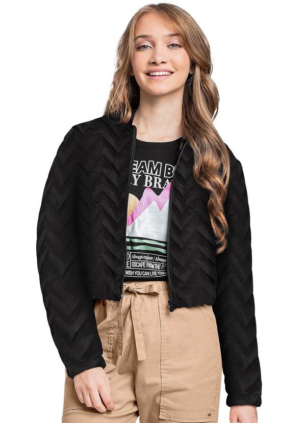 Vista 2 Jaqueta Puff Juvenil para Menina Preto Gloss Gloss
