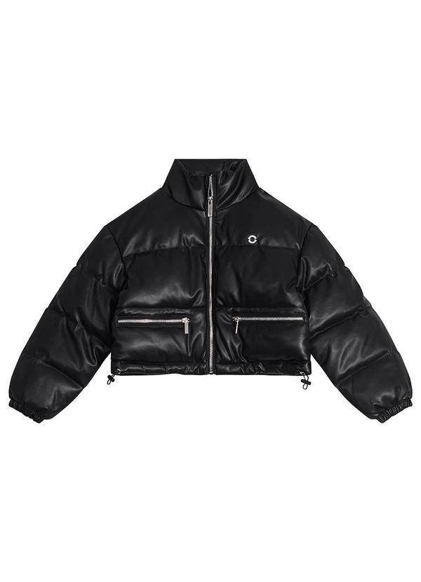 Jaqueta Puffer Cropped Efeito Pele Menina Preto