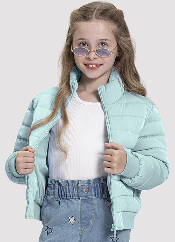 Jaqueta Puffer Infantil Menina Vinil Azul