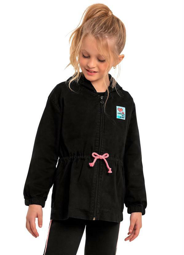 Vista 2 Parka Infantil Menina em Sarja Preto Quimby Quimby