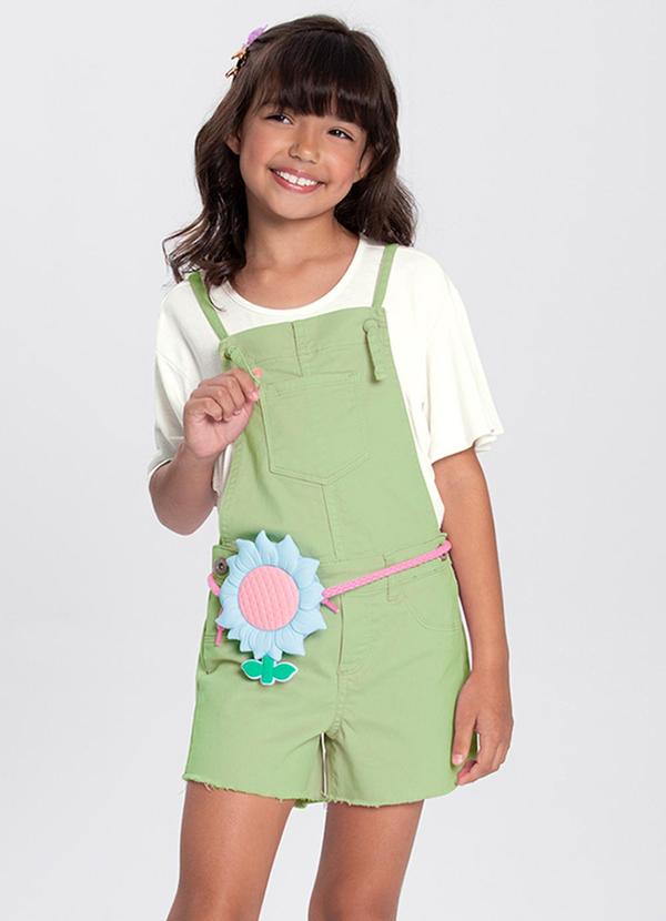 Vista 2 Jardineira Menina Bolsos Sarja ElastanoVerde Alakazoo Alakazoo