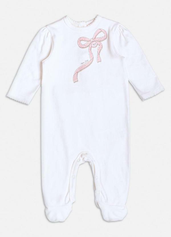 Macacão Off White de Laço com Strass Branco